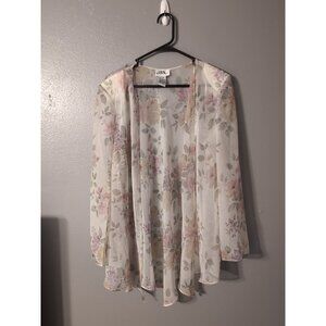 J.B.S Ltd Floral Sheer Vintage Cardigan Size 12 Shoulder Pads